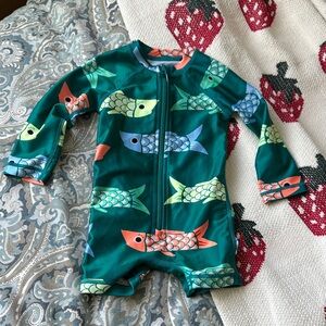 Tea Collection Teal and Coral Baby Rash Guard with Fish Scale Print